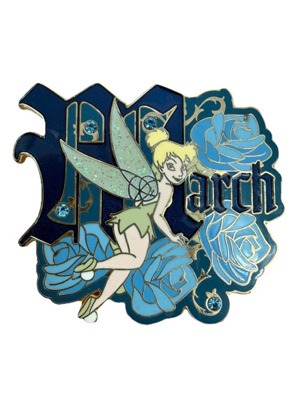 Disney TinkerBell 2009 March Birthstone Pin LE 1000 Peter Pan Blue Flowers Rare